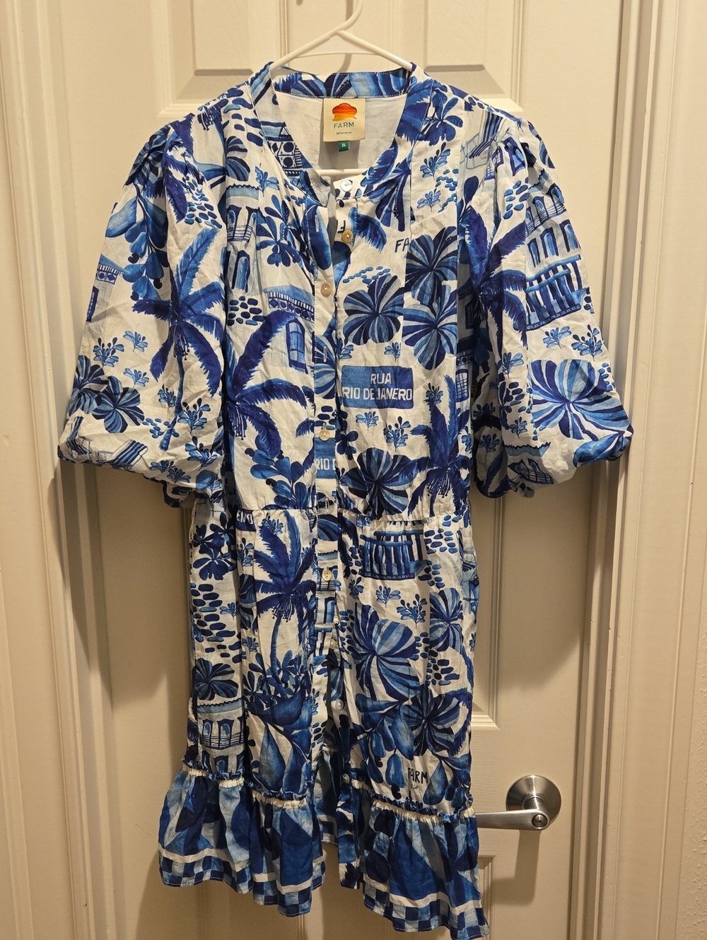 Farm Rio Blue Palm Print Dress